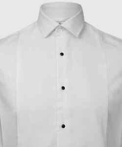 Mens NEW White STD Collar Marcella Wedding Evening Formal Dress Shirt Black Stud