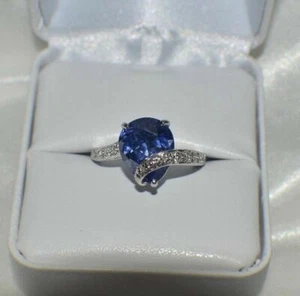 6 ct 10X12mm PREMIUM Simulado AAA TANZANITA ANILLO DE CHAPADO EN ORO BLANCO TALLA 7. - Imagen 1 de 11