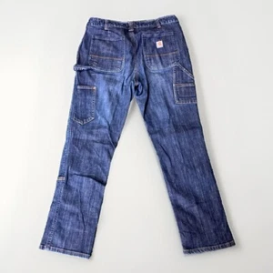 Carhartt Womens Double Knee Carpenter Jeans Size 14 Shirt Slim Straight Blue - Picture 1 of 6