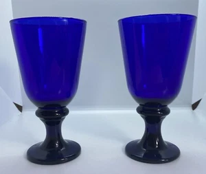 2 Libbey Flare Kobaltblau Wasserkelch Set 14 Oz Konische Spule Stielgläser Gläser - Bild 1 von 3