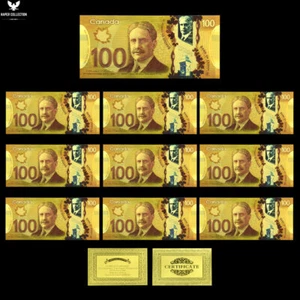 10pcs/lot 100 CAD Gold Banknotes with Golden Certificate Wholesale Goods - Picture 1 of 6