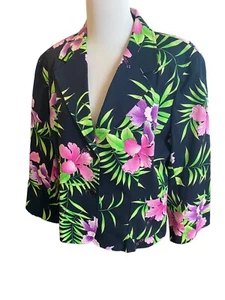 Chaqueta Blazer Rafaella Mujer Talla 16 Negra Colores Florales Brillantes Bolsillos Forrados - Imagen 1 de 18