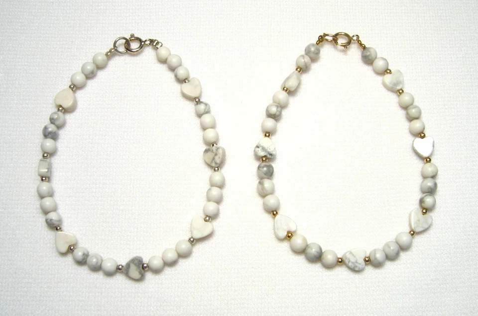Lyn's Jewelry White Howlite Heart 7", 7.5" or 8" Bracelet Silver or Gold - Image 1 of 1