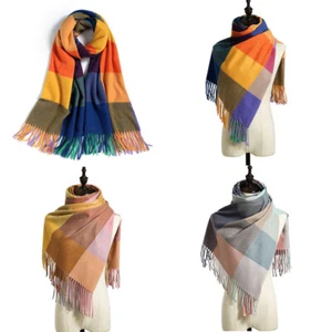 Fashion Plaid Scarf Women's Scarves Soft Tassel Female Ladies Warm Winter - Picture 1 of 27
