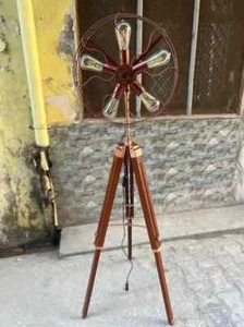 Room Lighting Fan Light with Adjustable Wooden Tripod Floor Corner Lamps - Picture 1 of 7