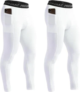 2 PACK Men's Compression Pockets Leggings Sports Base Layer Bottoms Pants Size M - Picture 1 of 6