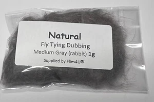 Natural Rabbit Dubbing - Fly tying material MEDIUM GRAY x 1g - Picture 1 of 2