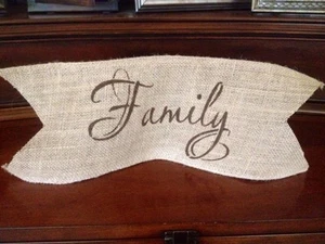 Primitive Wired Natural Jute Burlap Family Banner Sign Country Wedding Rustic - Picture 1 of 1