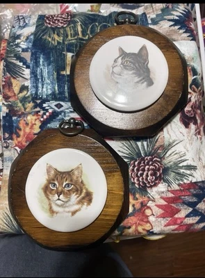 2 placas de cerámica vintage para gatos en tapices de madera Foto 1 de 4
