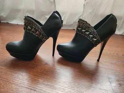 Bakers Clarissa High Heel Black Leather Platform Bootie Size 8 Platform Studded - Image 1 of 4