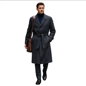 Saks Fifth Avenue 100%Pure Cashmere Canal Overcoat Woven In Italy Brown Size 44T - Picture 1 of 10