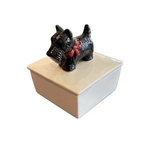 HTF Scottie Dog Trinket Box Dish Black With Red Bow Irice Imports Japan - Picture 1 of 10
