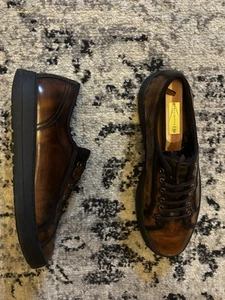 SALVATORE FERRAGAMO Size 10 Brown Burnished Leather Sneakers - Picture 1 of 15