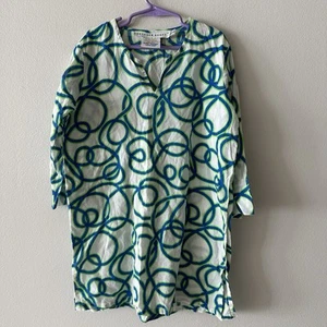 Gretchen Scott Girls Swim Cover Up Dress Size 6/8 White Green Blue Design Beach - Picture 1 of 7