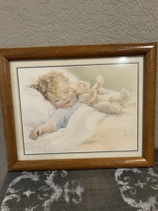Bessie Pease Gutmann Happy Dreams Baby schlafend mit Teddybär 16” x 13” - Bild 1 von 4