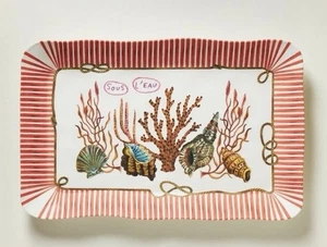 NEW ANTHROPOLOGIE NATHALIE LETE BY THE SEA MELAMINE TRAY PLATTER CORAL DESIGN - Picture 1 of 24
