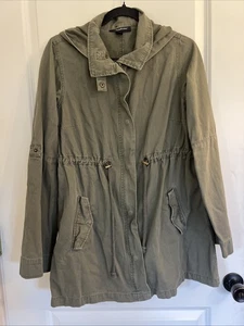 Women's Wendy Bellissimo Khaki Army Green 100% Cotton Drawstring Hooded Jacket M - Picture 1 of 5