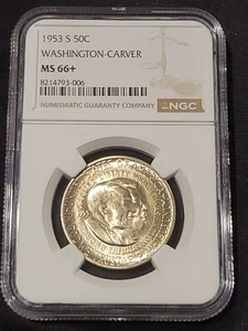 1953-S Washington Carver Half Dollar 50c NGC MS66+ Superb Eye Appeal!!! Lustrous - Picture 1 of 2
