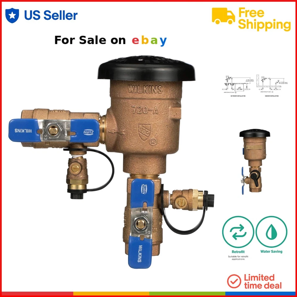 Conjunto de disyuntor a presión latón acero inoxidable 3/4 pulg. Previo de reflujo... Foto 1 de 4