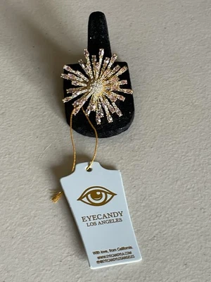 EYE CANDY LA GOLD TONE MICRO INLAID FIREWORKS BRASS CZ RING IN PINK ADJUSTABLE - Image 1 of 4