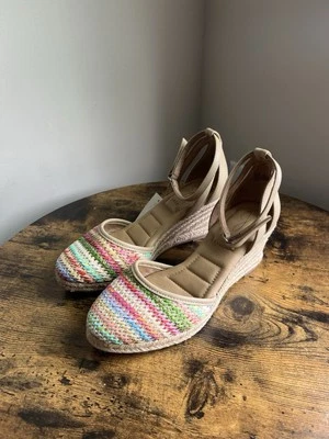 Sandalia de cuña de cuero tostado Joie Lena para mujer US 7 yute multicolor playa Foto 1 de 4