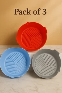 3 x Air Fryer Silicone Pot Reusable Liner Round Baking Basket Accessories Pan - Picture 1 of 9