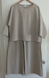 Joie hellbraunes 2 teiliges Lagenlook Pull On Hose mit weitem Bein und kastigem Shirt Set Gr. L - Bild 1 von 14