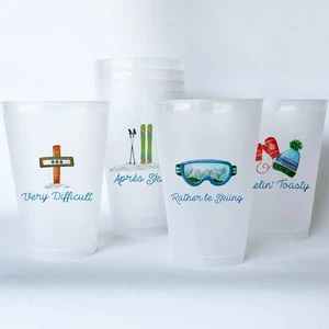 Ski Theme Frosted Plastic Cups Set 8 - Picture 1 of 1