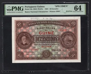 Portuguese Guinea 10 Escudos 1-1-1921 P15s "Specimen" Uncirculated Grade 64 - Picture 1 of 2
