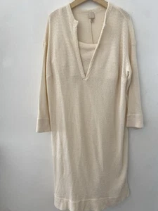 H&M Butter Yellow V Neck Long Sleeve Crochet Knit Kaftan Dress + Bralette XL - Picture 1 of 10