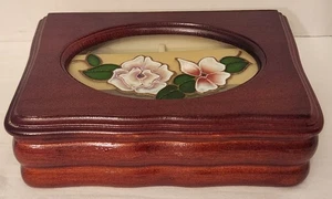 VINTAGE KLEINES SCHMUCKKÄSTCHEN AUS HOLZ mit GLAS und BEMALTEM FLORALEM DESIGN NEU - Bild 1 von 12