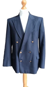 Vintage JAEGER 40" Navy BLAZER pure wool gold buttons double breasted made UK - Picture 1 of 6