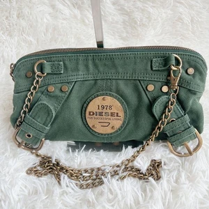 DIESEL Archive Schultertasche Y2K Grün Canvas Gold Kette Unisex Vintage Selten - Bild 1 von 13