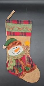 Calza natalizia pupazzo di neve 3D feltro ricamo applique tela fattoria di campagna - Foto 1 di 12