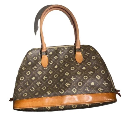 Dooney & Bourke Coated Leather Spell Out Hearts Purse Y2K  Brown Satchel Bag - Image 1 of 4