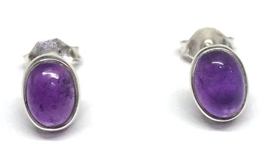 Aretes hechos a mano de plata de ley 925 de 8 x 6 mm ovalados de amatista real con bolsa Foto 1 de 4
