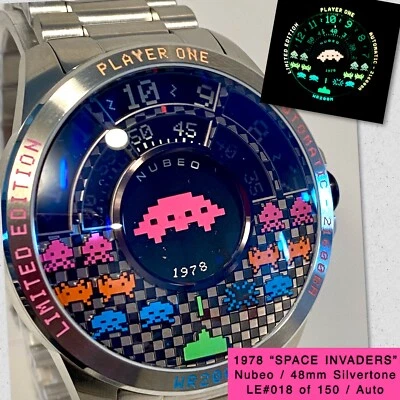 Reloj Nubeo 48mm Auto Tri-Time | Space Invaders | Pulsera Silvertone | LE#018/150 Foto 1 de 4