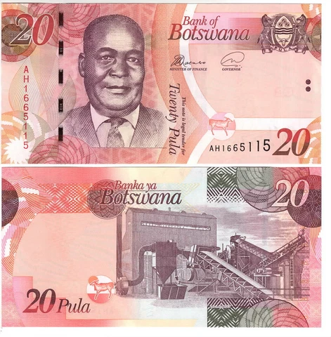 BOTSWANA 20 Pula UNC Dr. Motsete Banknote (2017) P-31e Prefix AH Cover