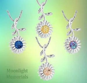 New Daisy Sunflower Cremation Flower Urn Ashes Memorial Necklace - Picture 1 of 10