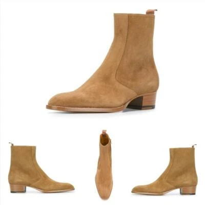 Мужская острый носок тянуть на кубинский каблук британский натуральной кожи Chelsea ботинки - Изображение 1 из 4