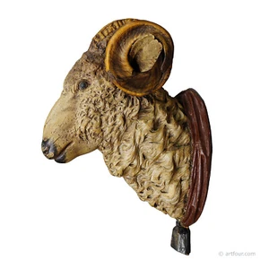 Antique Wooden Carved Black Forest Mouflon Head ca. 1880s - Picture 1 of 8
