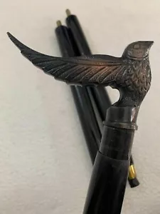 Antico bastone da passeggio in legno vittoriano manico testa uccellino ottone antico canna regalo - Foto 1 di 7