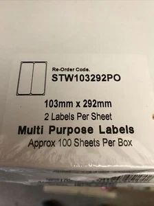 Multi-Purpose Label 103mm X 292mm 2 per A4 Sheet PK 100 - White... - Picture 1 of 1