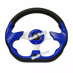 Universal 320mm 12.5" PVC Leather Auto Car Steering Wheel Horn Button Blue #520 - Picture 1 of 6