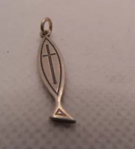 CIONDOLO vintage ICHTHYS FISH argento sterling 925 Gesù Cristo figlio Dio croce 1,1 g - Foto 1 di 6