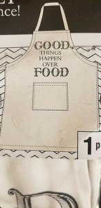 ¡PARADA DE TENDENCIA! "Delantal blanco y negro para adultos con bolsillo - "SUCEDEN COSAS BUENAS SOBRE LA COMIDA" - Imagen 1 de 1