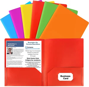 Plastic Folders with Pockets, 6 Color Heavy Duty Two Pocket Folder Business - Picture 1 of 12