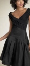Tadashi Shoji Little Black Dress Ruched Neckline/Waist Taffeta Pleated Skirt 10