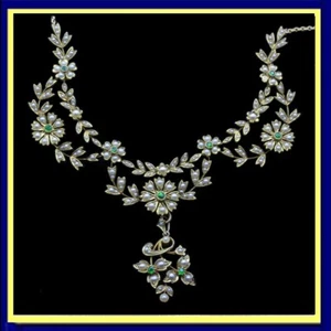 Antique necklace pendant 15ct gold pearls demantoid garnets Bride tiara (7327) - Picture 1 of 11