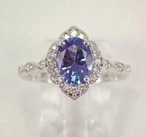 2.50 Ct Oval Lab Created Blue Tanzanite Women's Halo Ring 14K White Gold Plated - Picture 1 of 8